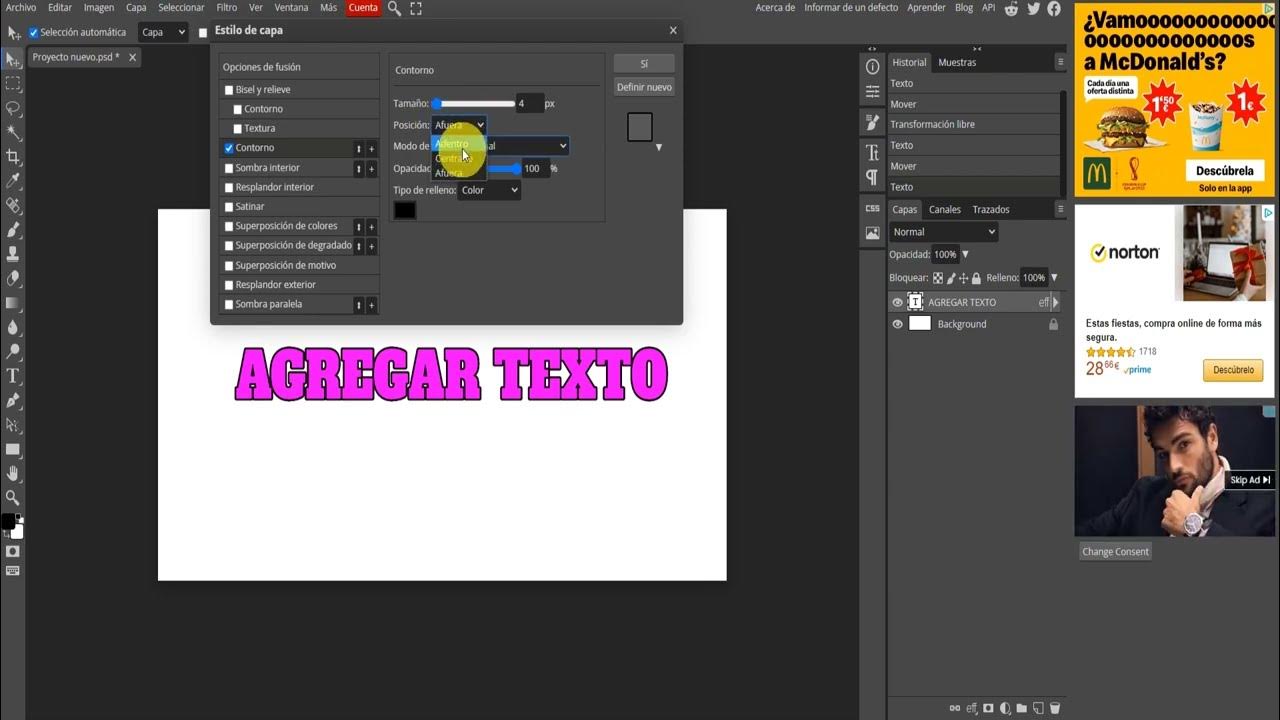 COMO AGREGAR TEXTO CON BORDE Y SOMBRA EN PHOTOPEA 🟢 YouTube