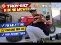 Troy-Bilt Riding Mower FULL Service (Fix Flat Tire, Oil Change &amp; Battery Replacement)