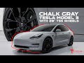 Custom Color Change 🔥 Chalk Gray Wrapped Tesla Model 3 with 20&quot; TSS Gloss Black Flow Forged Wheels