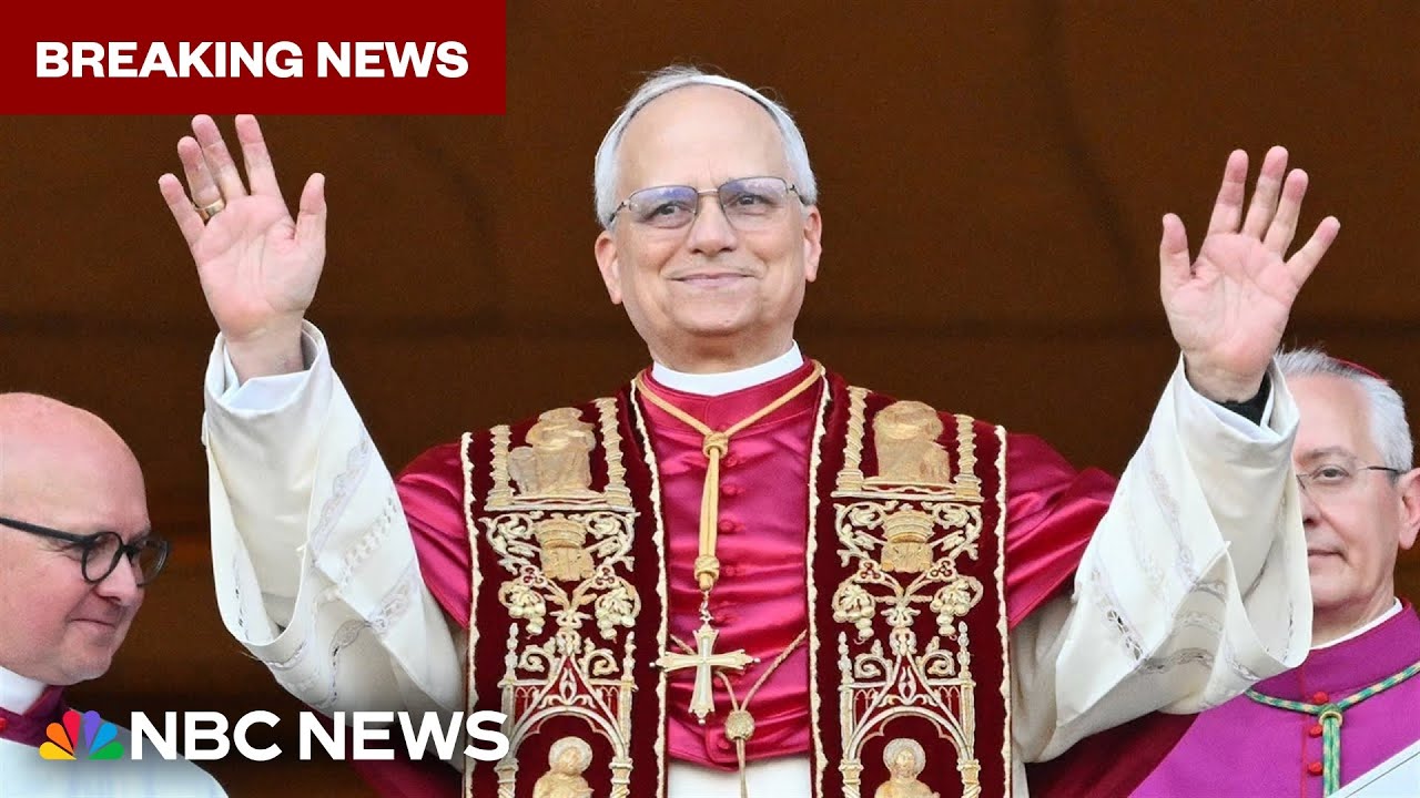 Pope Leo XIV addresses the crowd in his first appearance