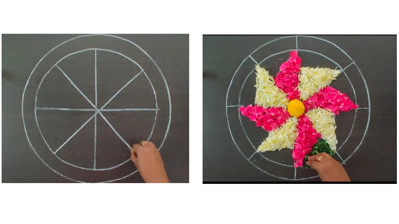 Simple Onam Pookalam Design Outline Step By Step Simple Pookalam 