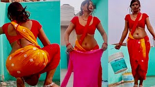 Hot saree model, washing cloth, beautiful video ￼
