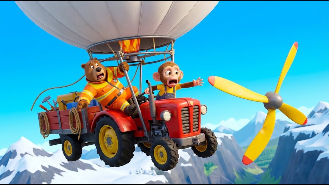 Спасательная операция с красным фермерским трактором и пожарной машиной! 🚒🚜 Маленькая обезьянка Н...