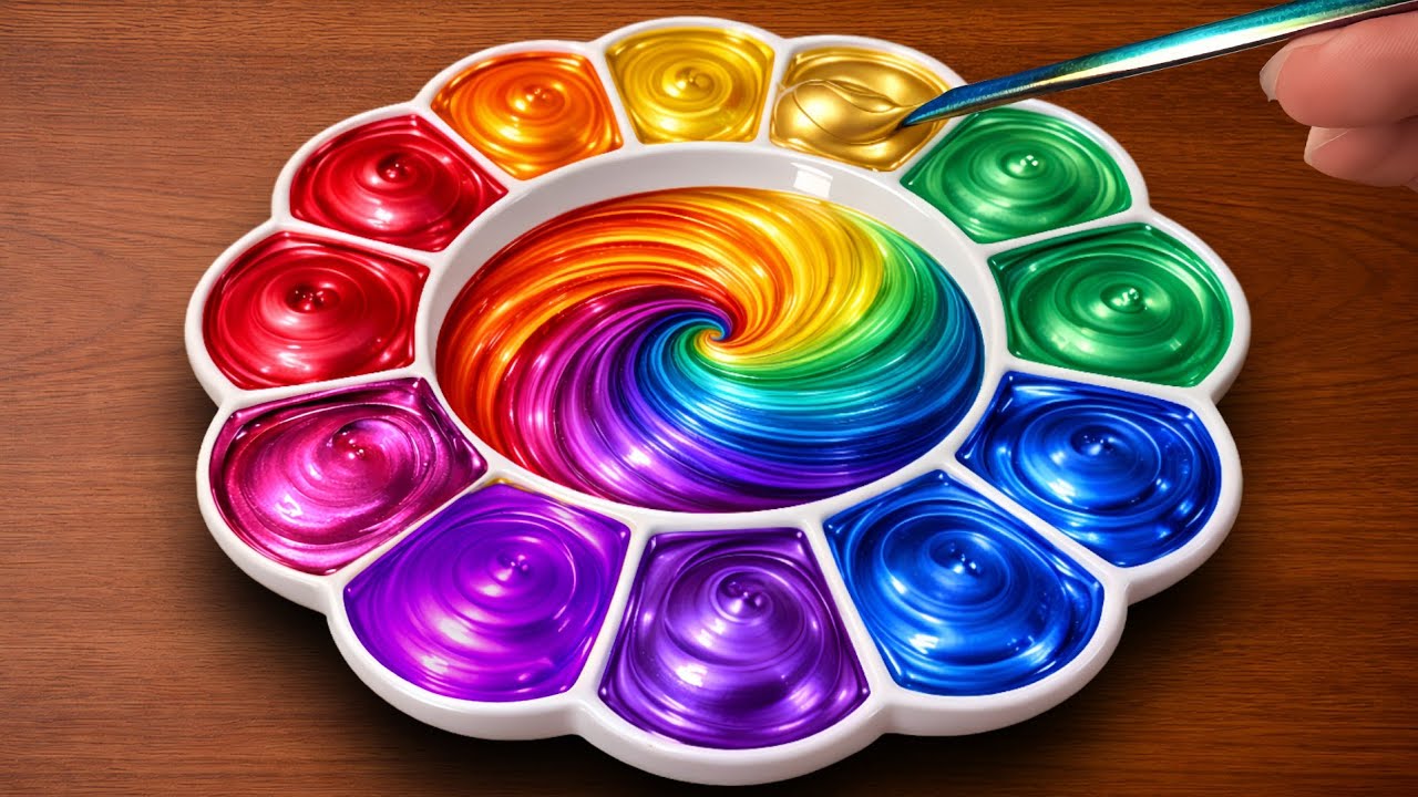 How To 13 Create New Colors Using Metallic Acrylic Paint - Satisfying Color Mixing