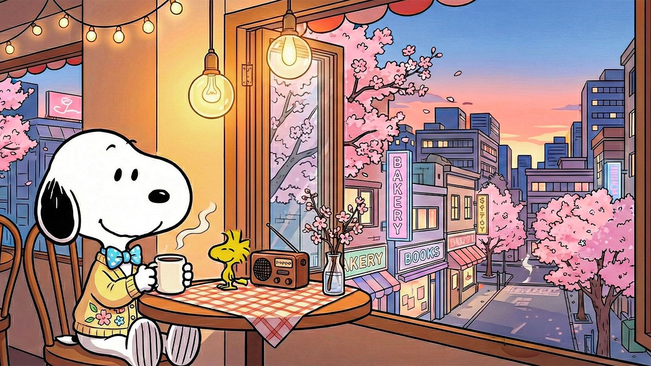 Вечер в кафе Spring City с Снупи ☕ | Бархатистое джазовое фортепиано для учебы/работы/отдыха, спо...