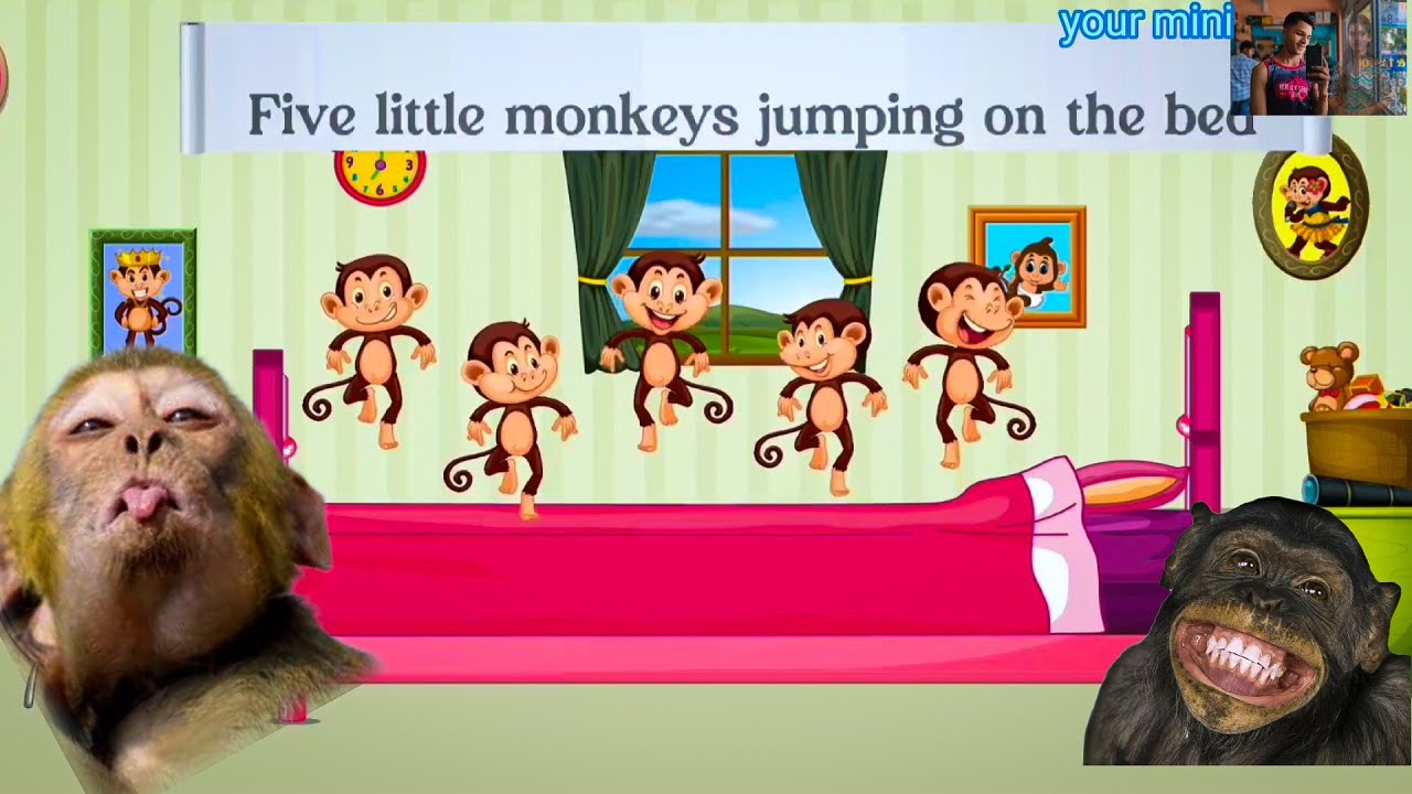 5 little monkeys jumping on the bed || little kids cartoon video song ...