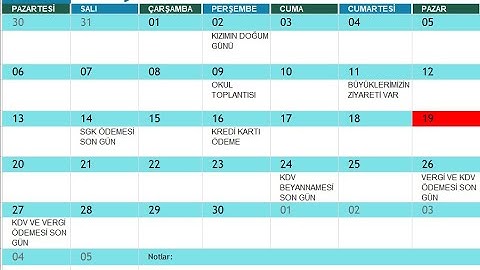 AJANDALI TAKVİM ÇALIŞMASI