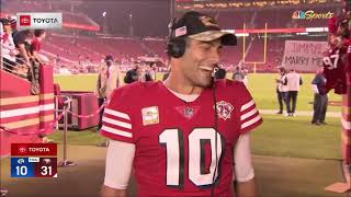 Jimmy Garoppolo - Interview on NBCS after the 49ers beat the Los Angeles Rams - NFL Week 10 2021