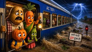 😭 बाढ़ में फंस गया आलू का परिवार! दादी से बिछड़कर रो पड़े बच्चे😭| Emotional Vegetable Cartoon Story