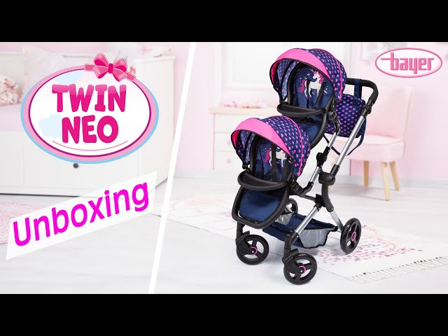 Bayer Design 26551AA Twin Dubbele poppenwagen, Modern, verstelbare handgreep, opvouwbaar, blauw
