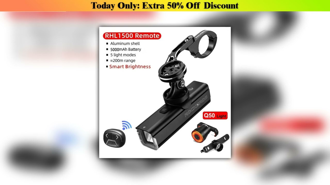 Best ROCKBROS 1500-1000LM Bike Light Type-c Bicycle Headlight For Gopro Mount Holder Remote Control