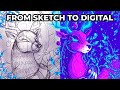 Illustration Process - Drawing on Paper and Painting in Adobe Illustrator - Christmas Speed Art