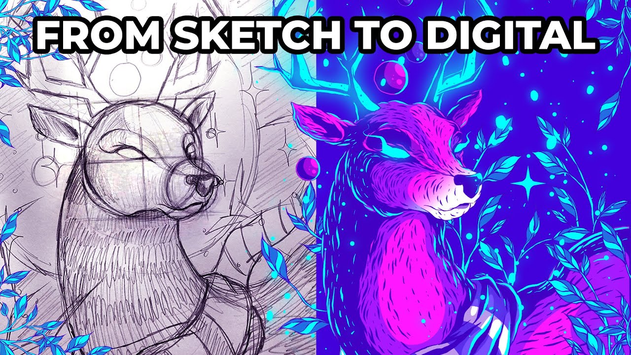 Illustration Process - Drawing on Paper and Painting in Adobe Illustrator - Christmas Speed Art