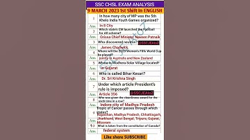 SSC CHSL 9 March 1st Shift Question | ssc chsl 9 march 1st shift in English | ssc chsl analysis 2023