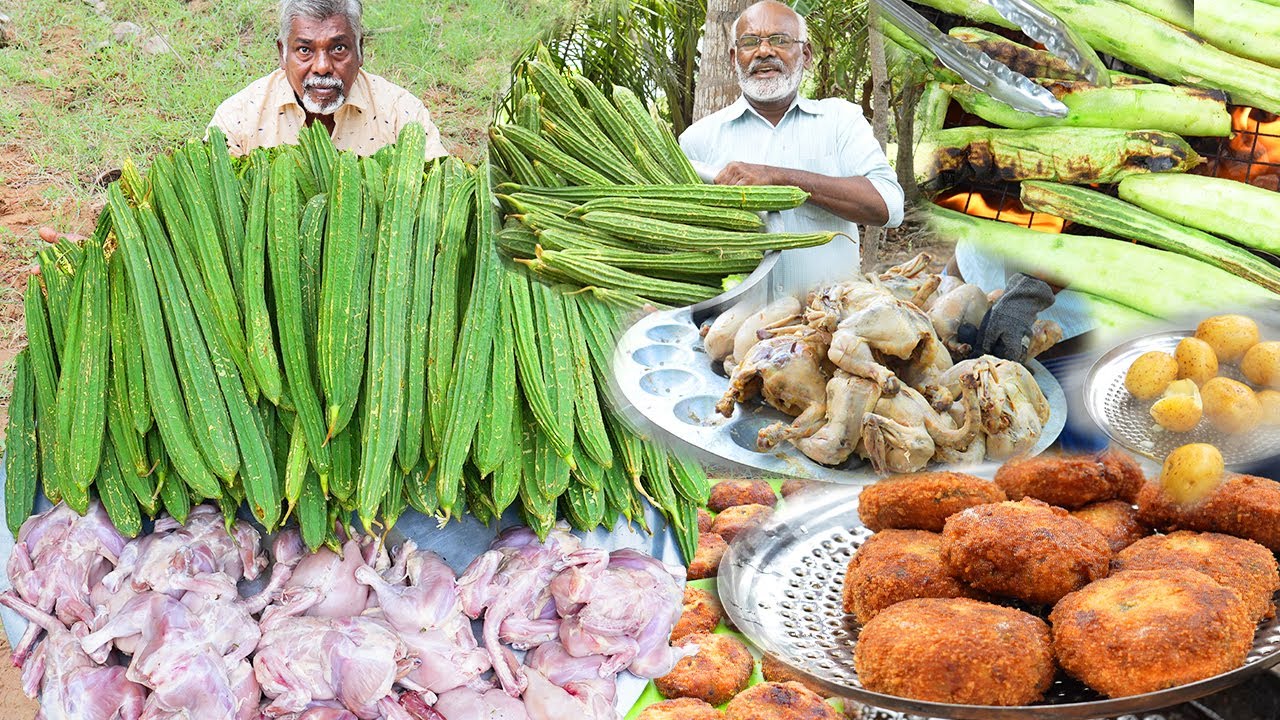 RIDGEGOURD CHICKEN | Dad's Cooking Long Tail Ridge Gourd Chicken Donut Recipe In Village