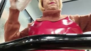 Shopping in a Rust Sweater and Red Farmerrain Pants