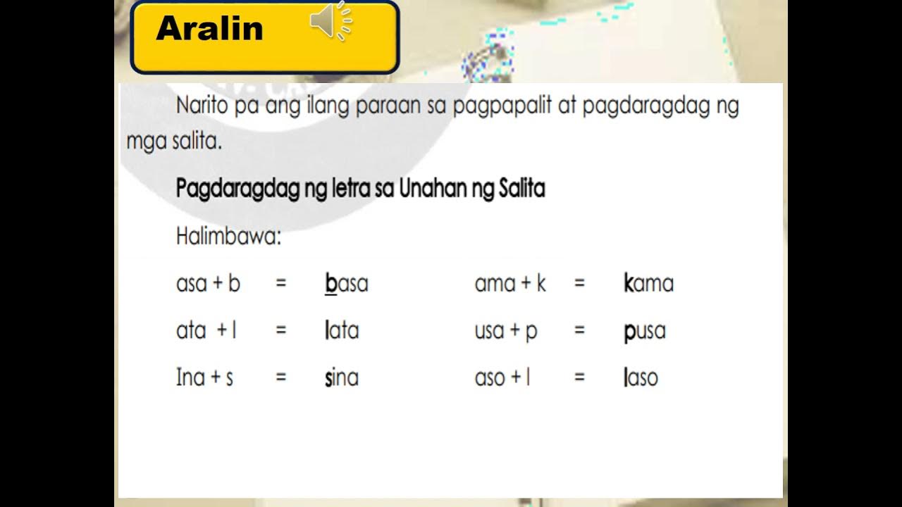 Filipino 3 Pagpapalit At Pagdaragdag Ng Mga Tunog Upang Makabuo Ng