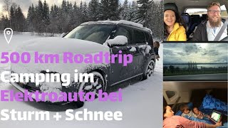 Elektroauto Roadtrip mit Camping bei Schnee und Sturm im Kia eSoul 64kwh     und Familie 500km