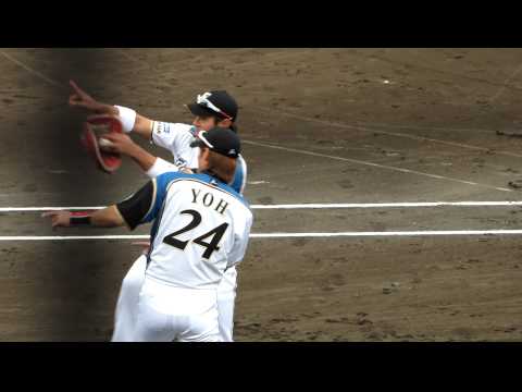 20121011日本ハム内野シートノックの締め+陽岱鋼のお出迎え＠宮崎アイビー