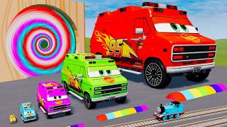 🔥 McQueen Lightning Ambulance vs THOMAS TRAIN & LAVA PIT 🔥| BeamNG.Drive