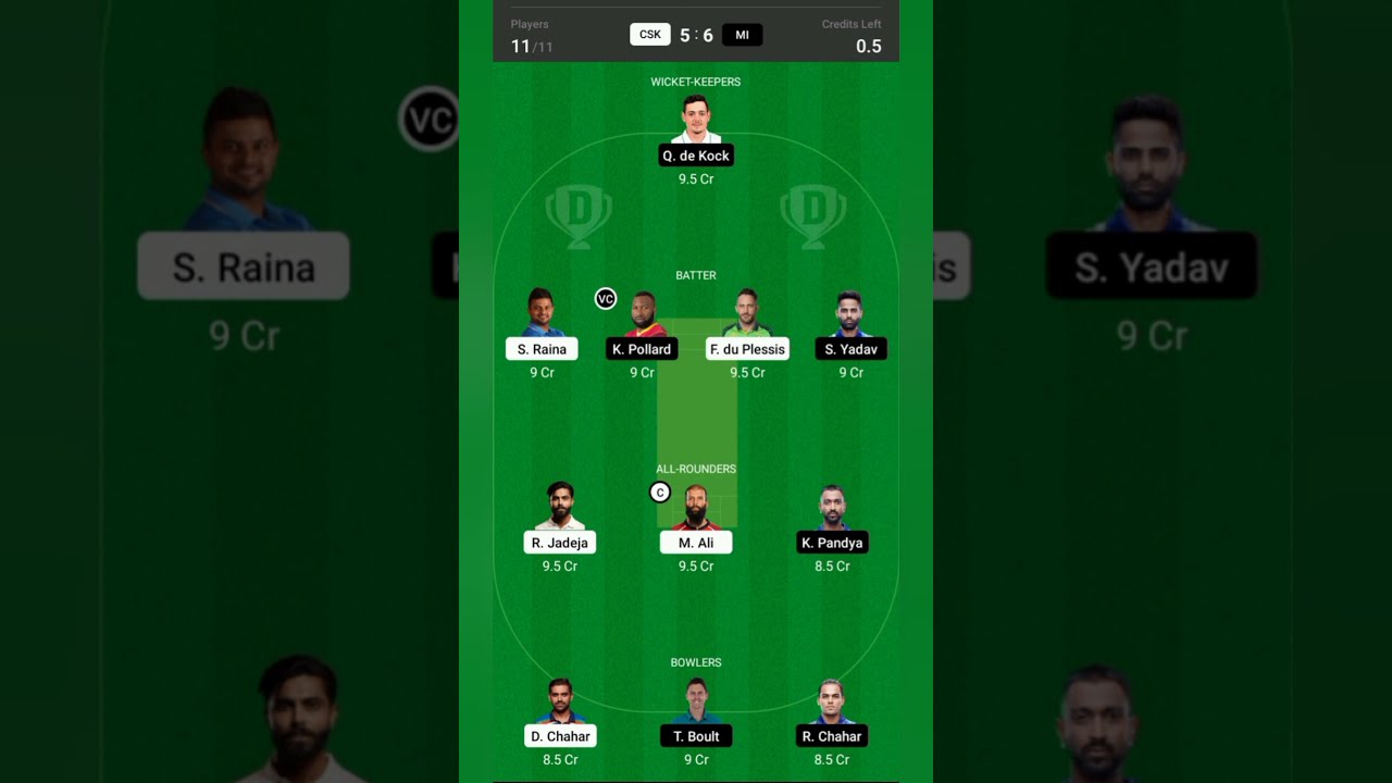MI VS CSK FANTASY TEAM 