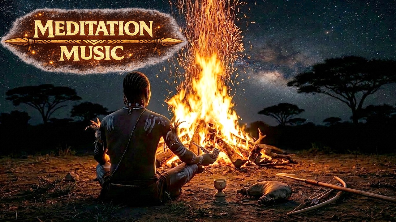 African Tribal Drums & Campfire Night 🔥 Savanna Meditation | Relaxing Background Music