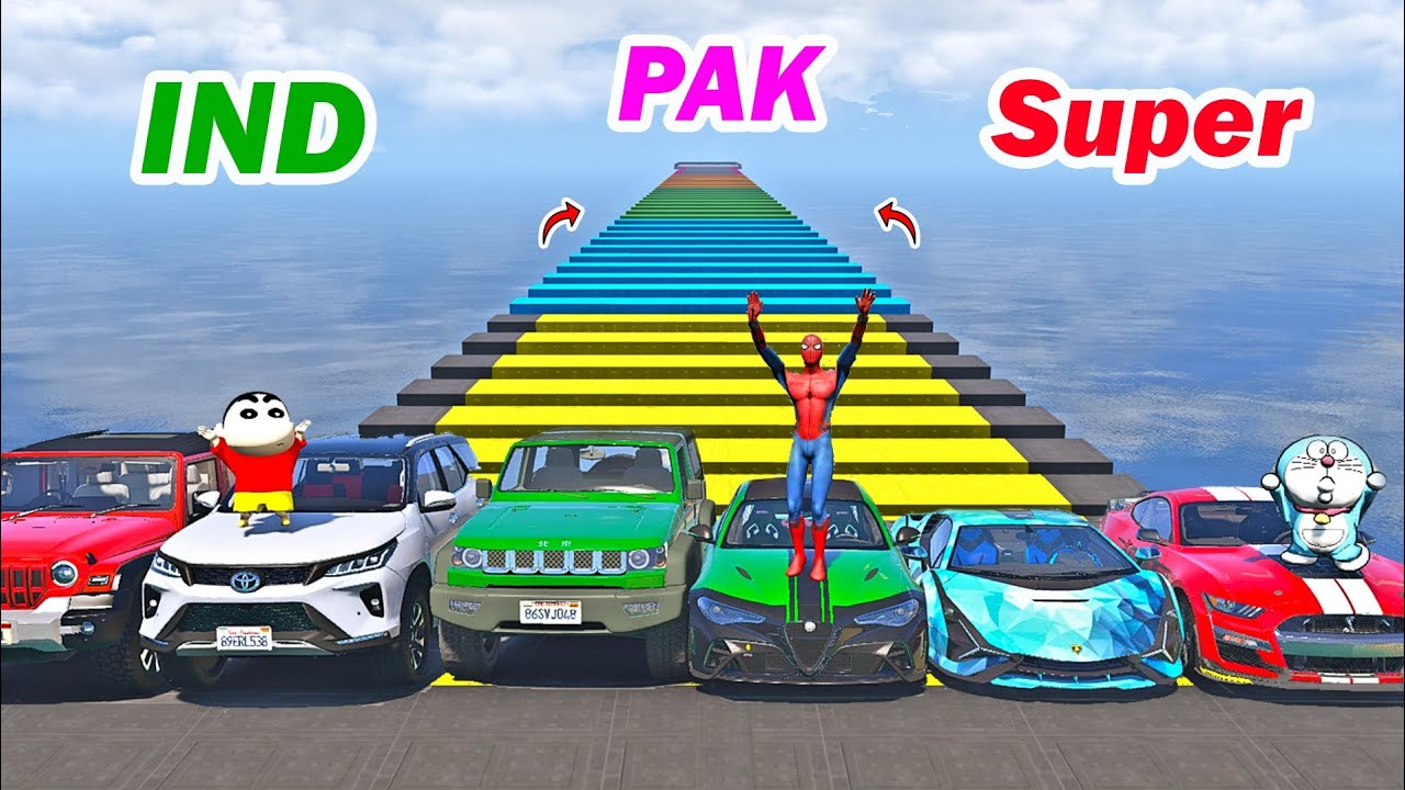 gta 5 broken bridge ramp challenge Indian cars vs pakistan cars and super cars | gta 5 telugu