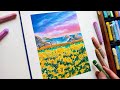 Oil Pastel landscape #33 / How to draw flower Field for Beginners _ Healing Drawing