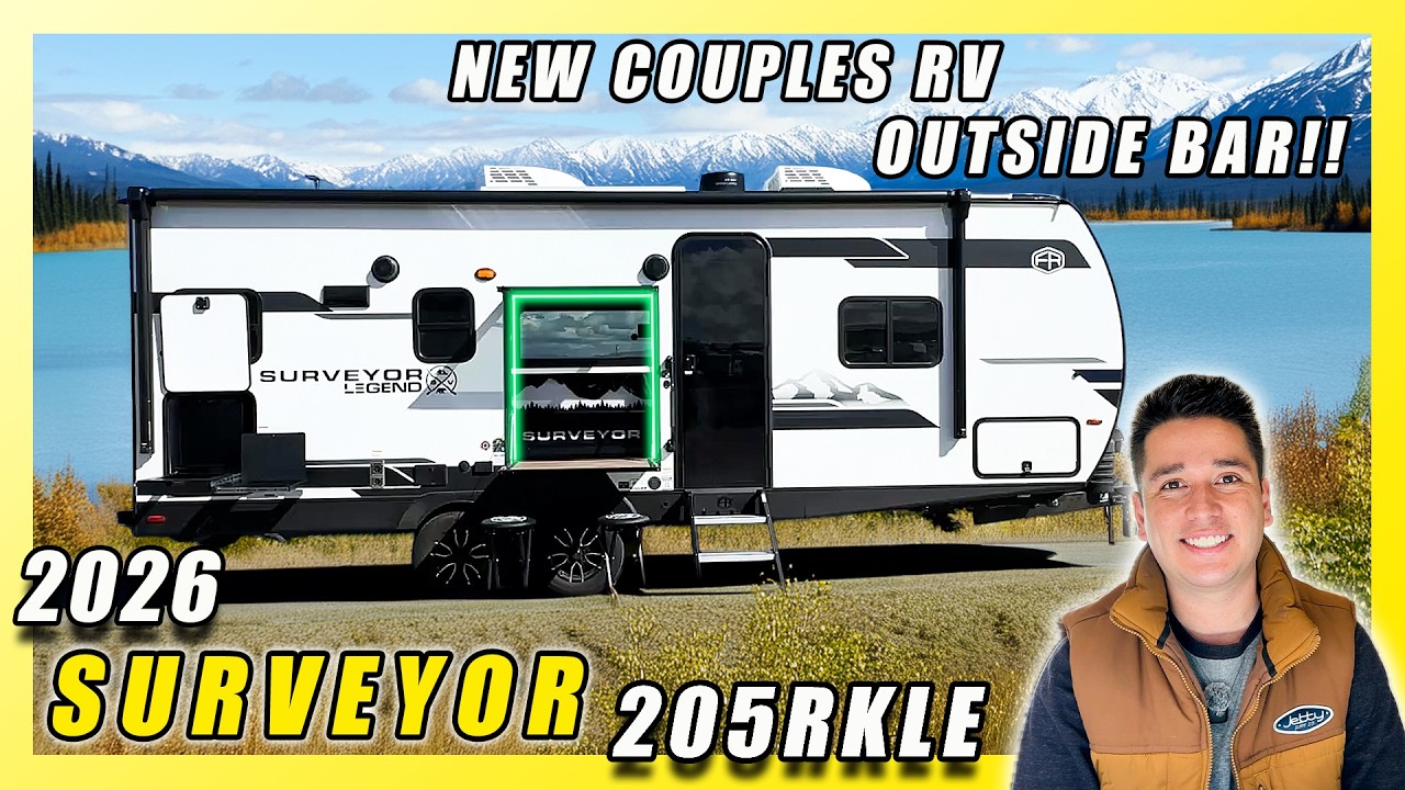 2026 SURVEYOR 205RKLE BEST LAYOUT OF THE YR! LIGHTWEIGHT COUPLES TRAILER W/ OUTSIDE BAR!