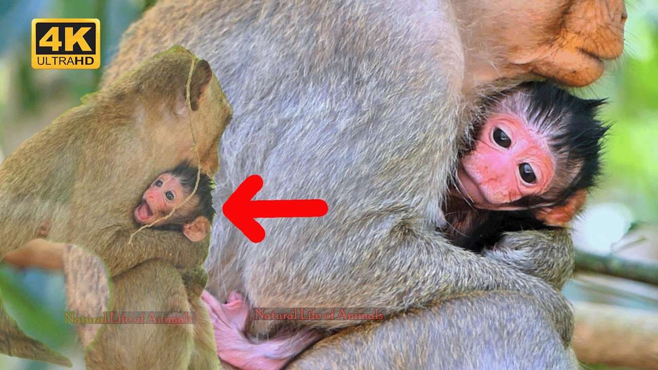 Young Mother gave birth to newborn monkey really pretty face | Natural Life of Animals