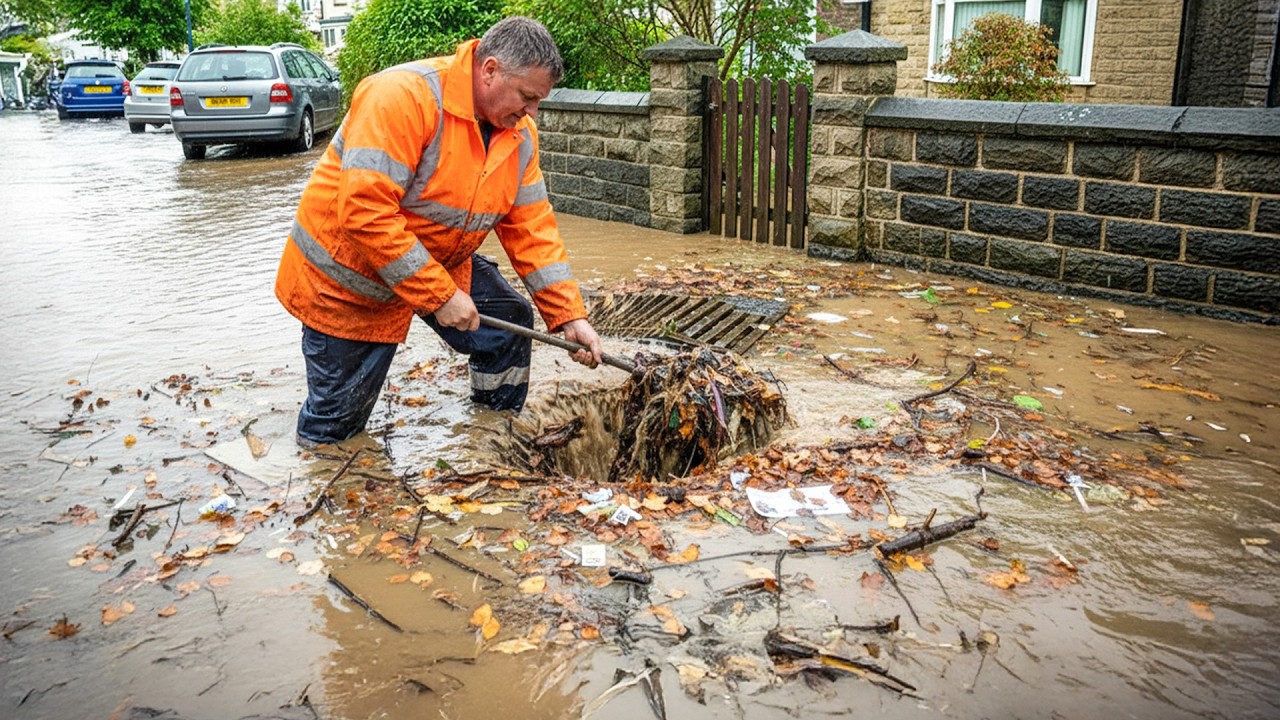 Fast Drain Cleaning Stops a Major Street Flood - YouTube
