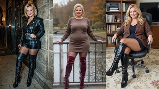 Older Women Gorgeous & Thrilling Leather Short Skirts With Leather Long Boots Combo ( Part 2 )