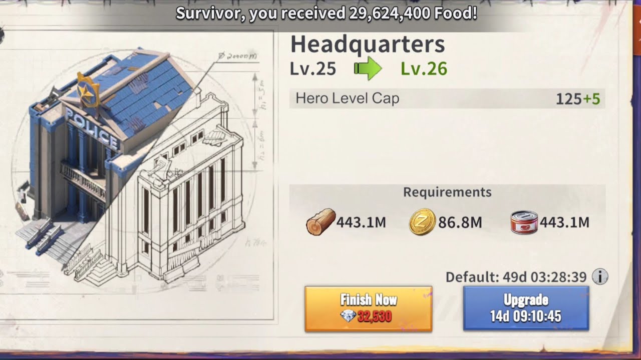 Resource Requirements for Headquarter Level 26 in Last Z: Survival