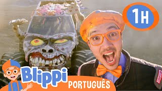 Blippi Dirige Monster Trucks Assustadores! | 1 HORA DO BLIPPI! | Vídeos Educativos em Português