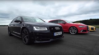Audi Drag Race! R8 V10 Plus Vs RS6 Vs S8 | Top Gear