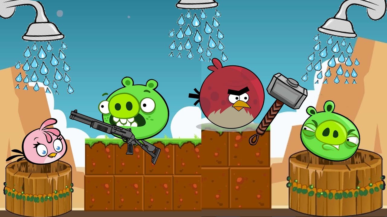 Angry Birds Take A Shower STEAL WATER WELL FROM PIGGIES! TAKE SHOWER