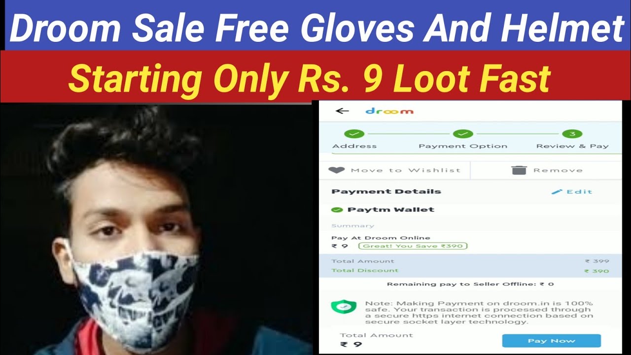Droom Sale Gloves And Helmet free starting Rs. 9 Loot Fast
