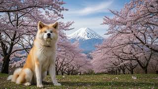 🌸 Romantic Pop Vibes | 🐕 Akita Dog under Sakura with Mt. Fuji 🏔️ | Love BGM 🎶 screenshot 1