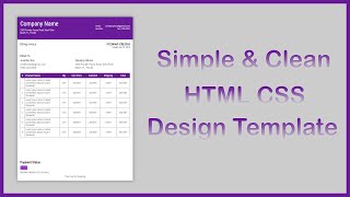 Simple & Clean Purple Invoice Template Using HTML & CSS || Abdus Sabur