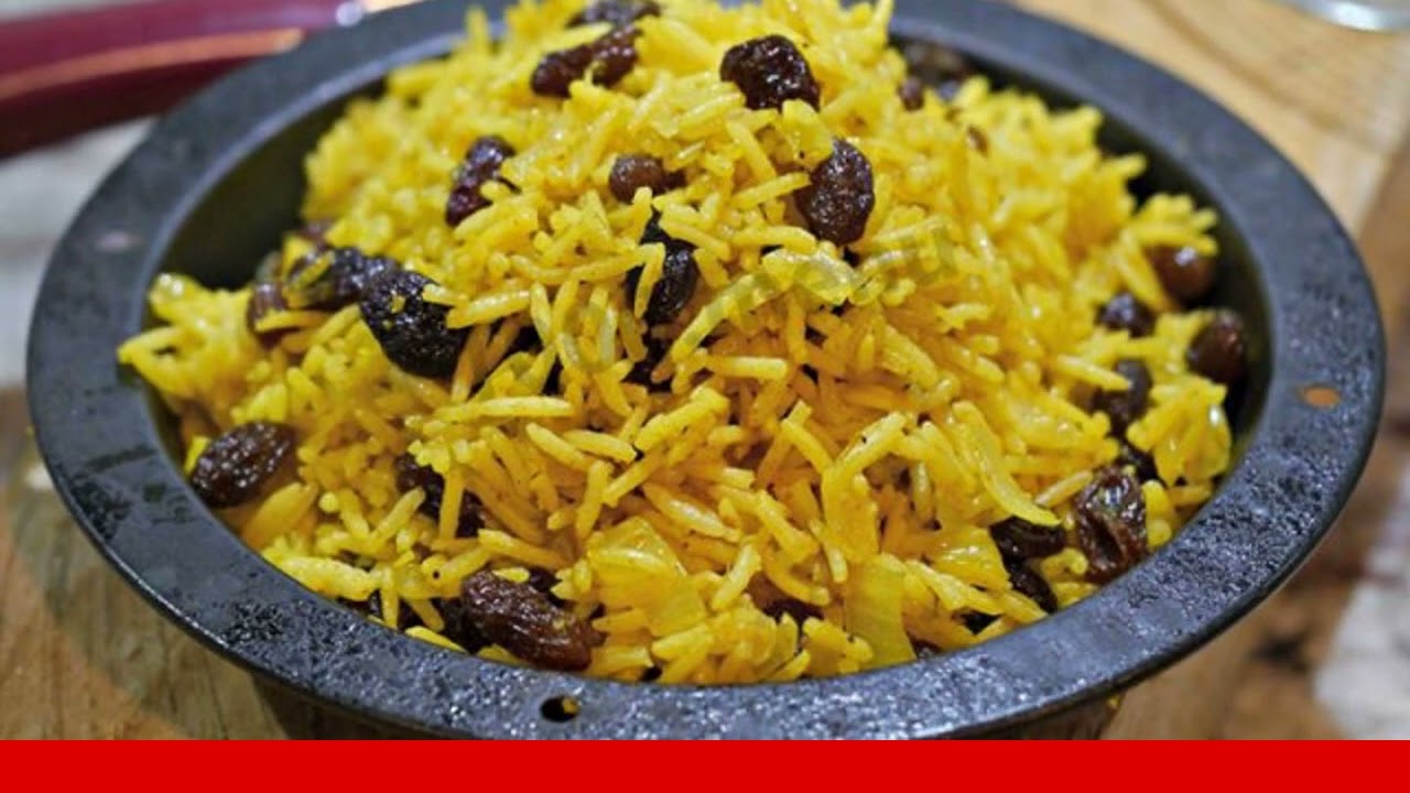 Basmati rice with raisins and spices in Indian style