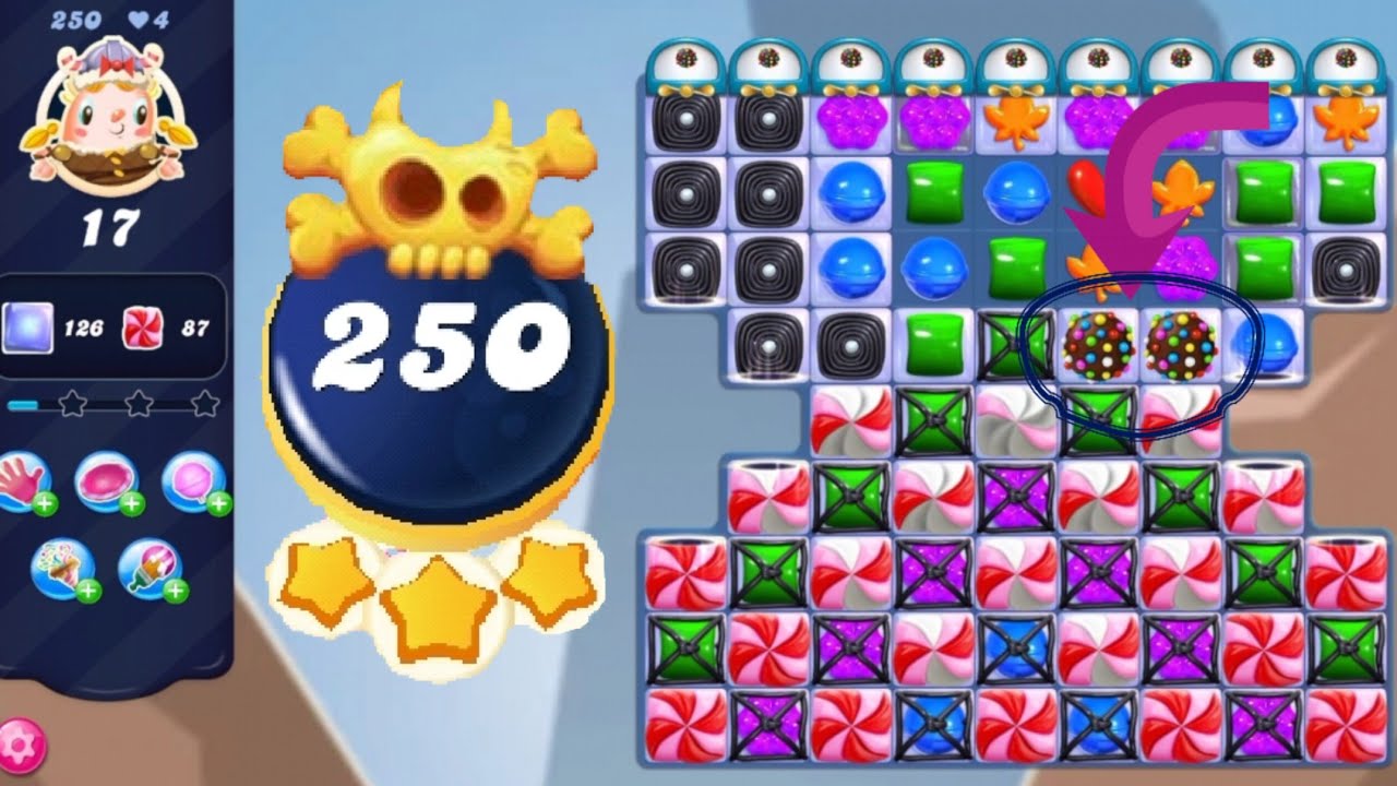 Candy Crush Saga Level 250 with No Boosters Used Nightmarishly
