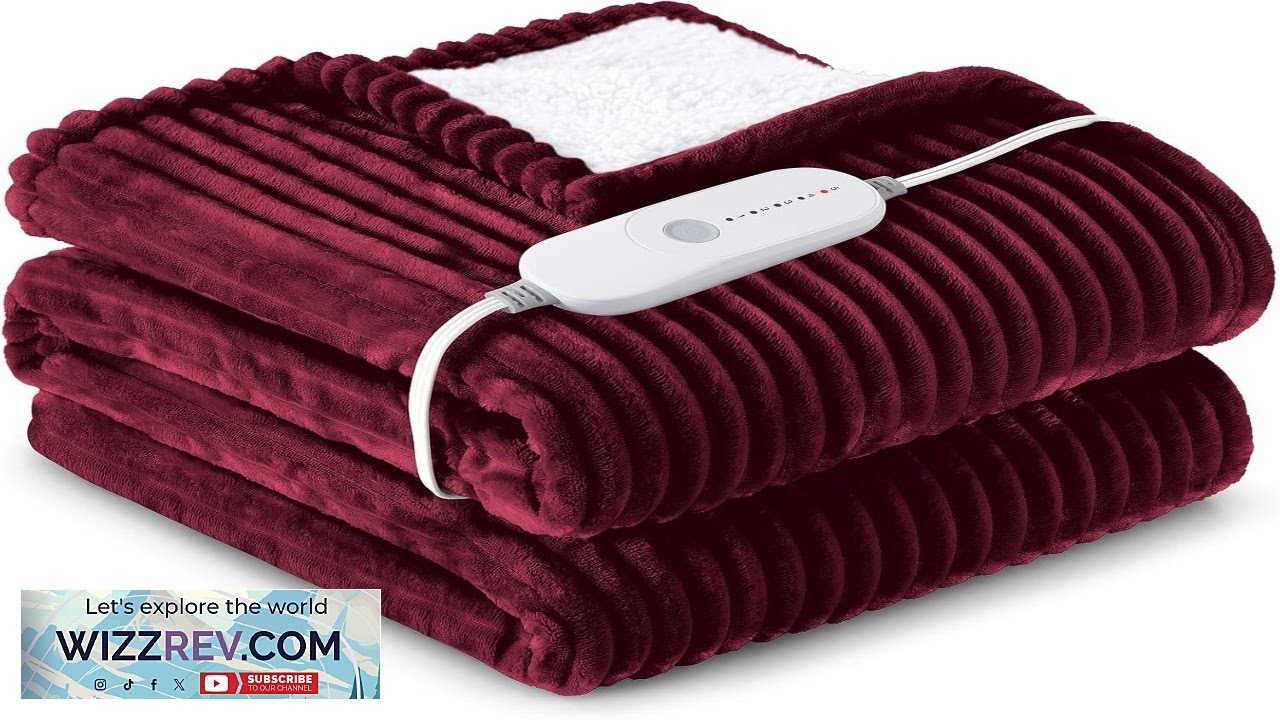 HYLEORY Heated Blanket Electric Throw Soft Flannel Sherpa Heater 5 Heat Settings