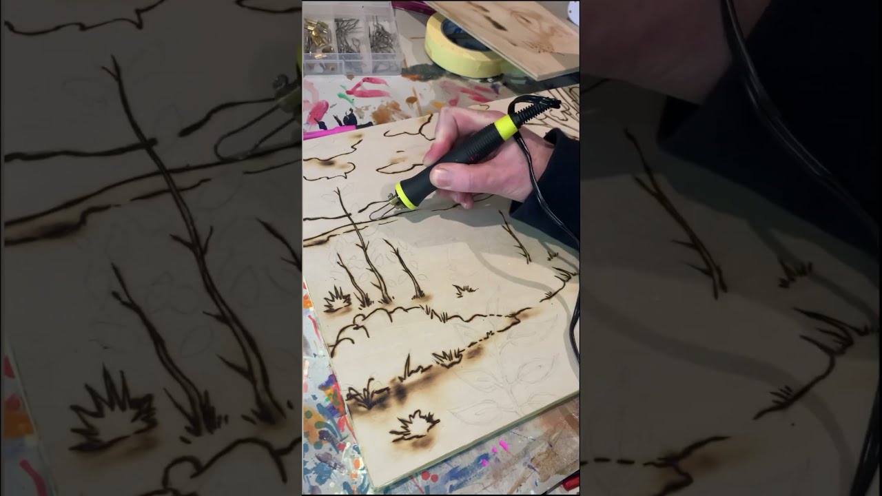 Pyrography Art Process Video Wood Burning The Outlines And Shades Of A Landscape Artwork Shorts 