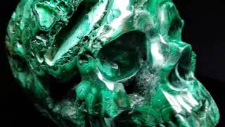 Awesome Gemstone Geode Life-sized 7.0" Malachite Carved Crystal Skull