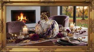 Soft Autumn Elegance: Purple & White Pumpkin Still Life | Fireplace Sound screenshot 3