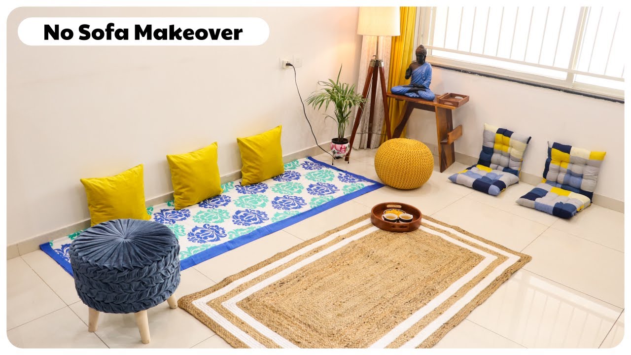 बिना सोफ़ा सजाएँ Living Room/हॉल No Sofa Living Room Makeover Ideas
