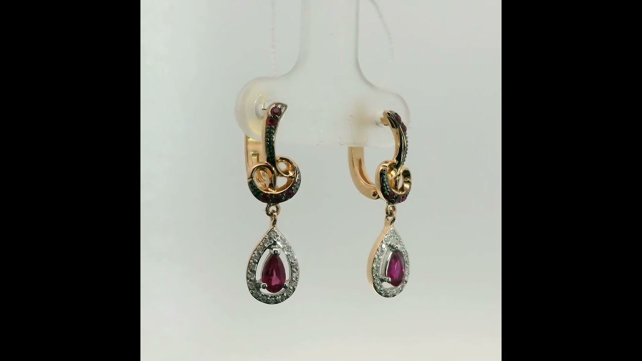 Ohrringe Rotgold 585° mit Brillanten und Rubin 
