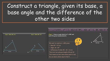Construct △ base, angles & diff. of sides | Geometrical Constructions | TG G9 | Math | Khan Academy