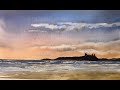 Charles Evans Step by Step Painting in watercolour of Silhouetted Castle.