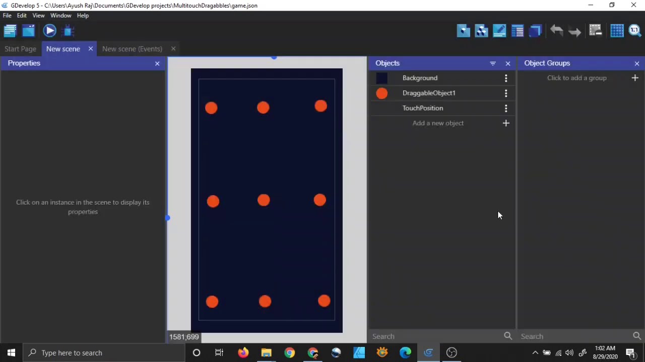 How To Work With Multitouch In Gdevelop 5 | Drag Many Objects Using Many Fingers Simultaneously
